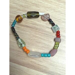 Handmade Boho Beaded Stretch Bracelet Colorful Glass Artisan Jewelry